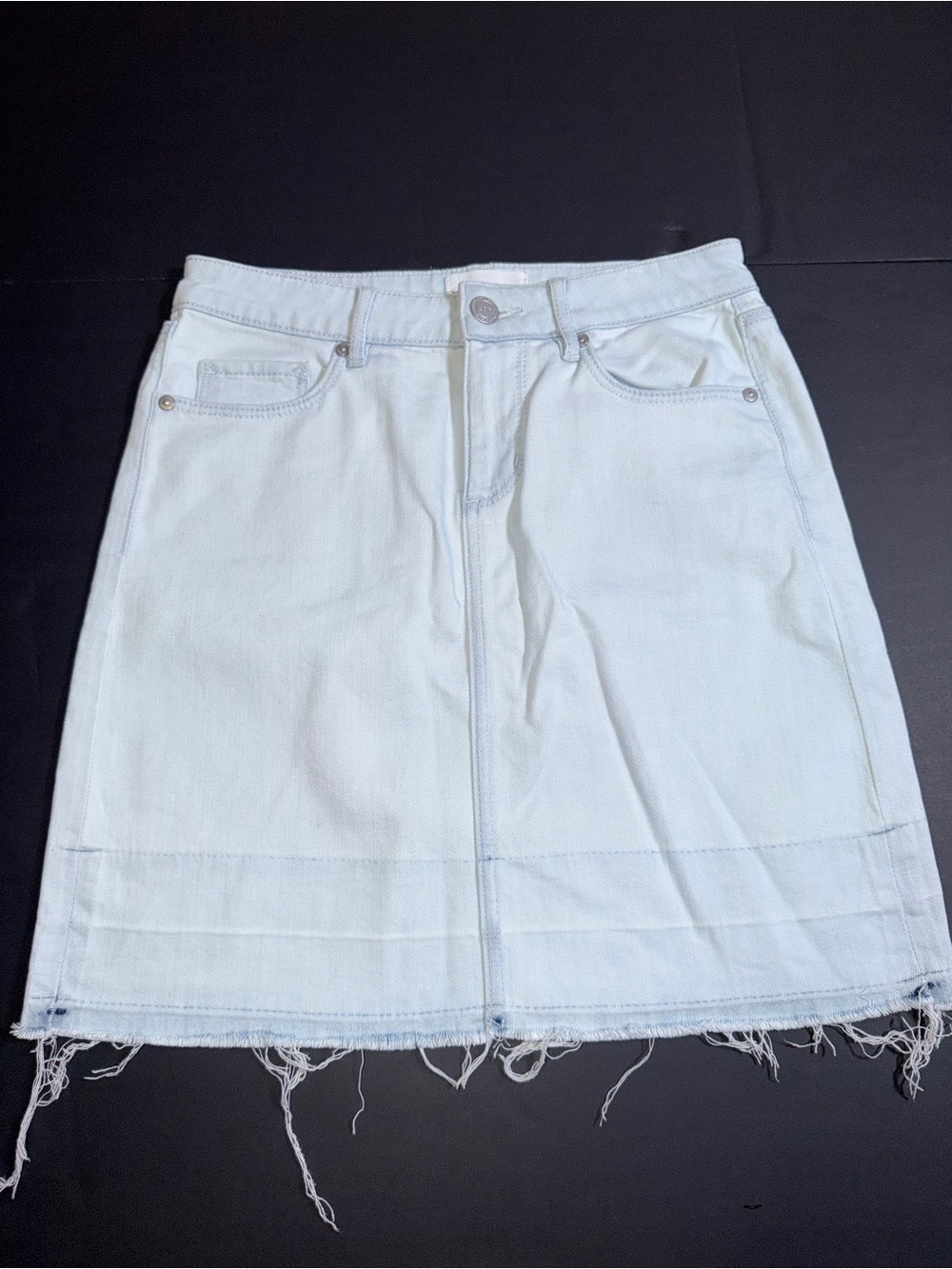 The LOFT Light Blue Denim Mini Skirt with Frayed Hem